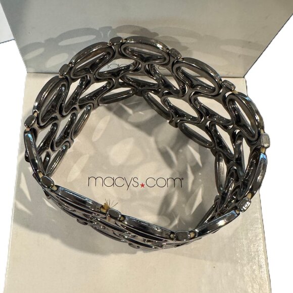 Black Chrome Cuff Bracelet – Shiny Statement Costume Jewelry - Picture 2 of 3